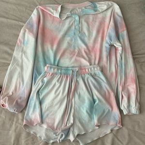 Pink, Blue and White tie dye Pajama Set